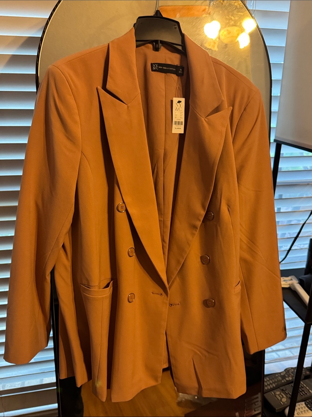 New York & Company Double-Breasted Blazer in camel